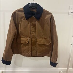 Zara Women’s Tan Jacket with Dark Navy Collar